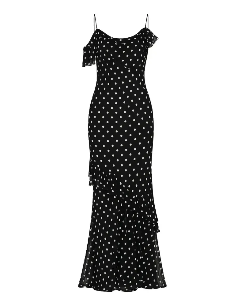 Self-Portrait Georgette polka dot ruffled maxi dress - Schwarz Schwarz