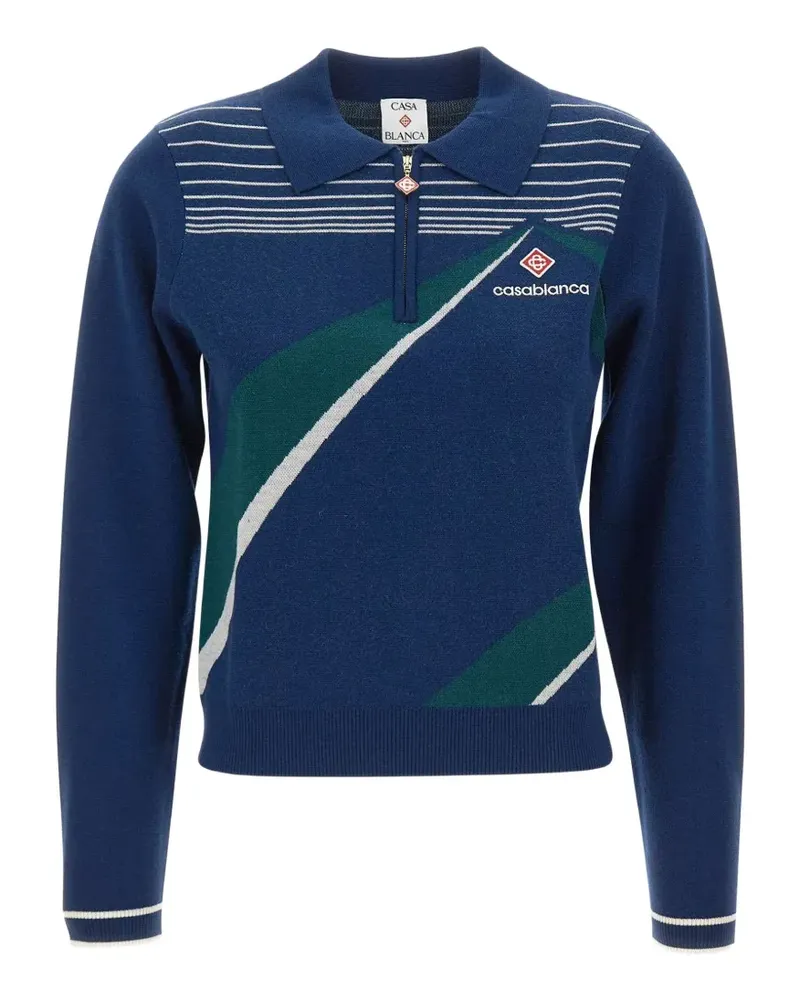 Casablanca Paris Pyramid Jacquard-Poloshirt mit Reißverschluss - Blau Blau