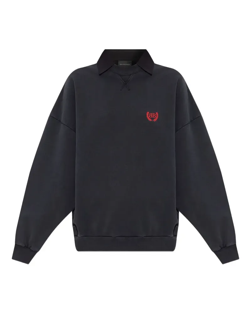 Balenciaga Besticktes Sweatshirt mit Poloshirtkragen - Schwarz Schwarz