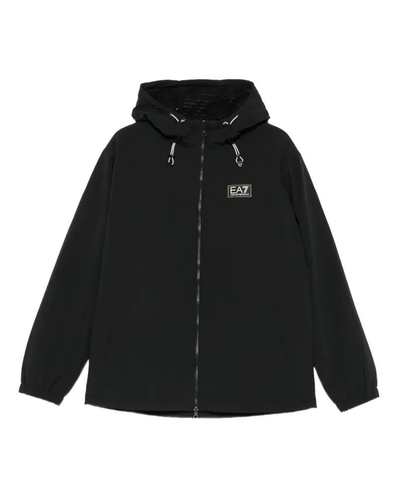EA7 Kapuzenjacke mit Logo-Patch - Schwarz Schwarz