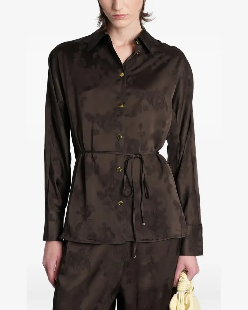 Ganni jacquard-pattern belted shirt - Braun Braun
