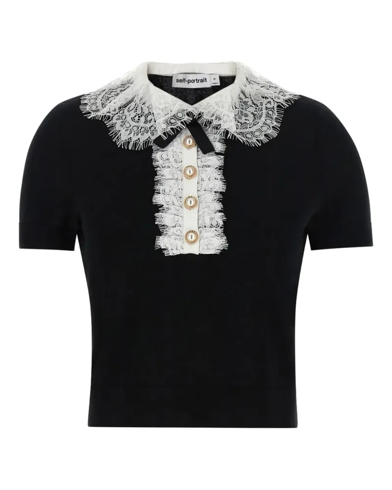 Self-Portrait lace-collar knitted top - Schwarz Schwarz