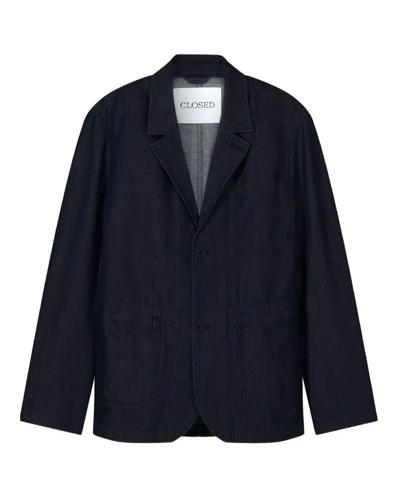 Closed notch-lapel patch-pocket denim jacket - Blau Blau