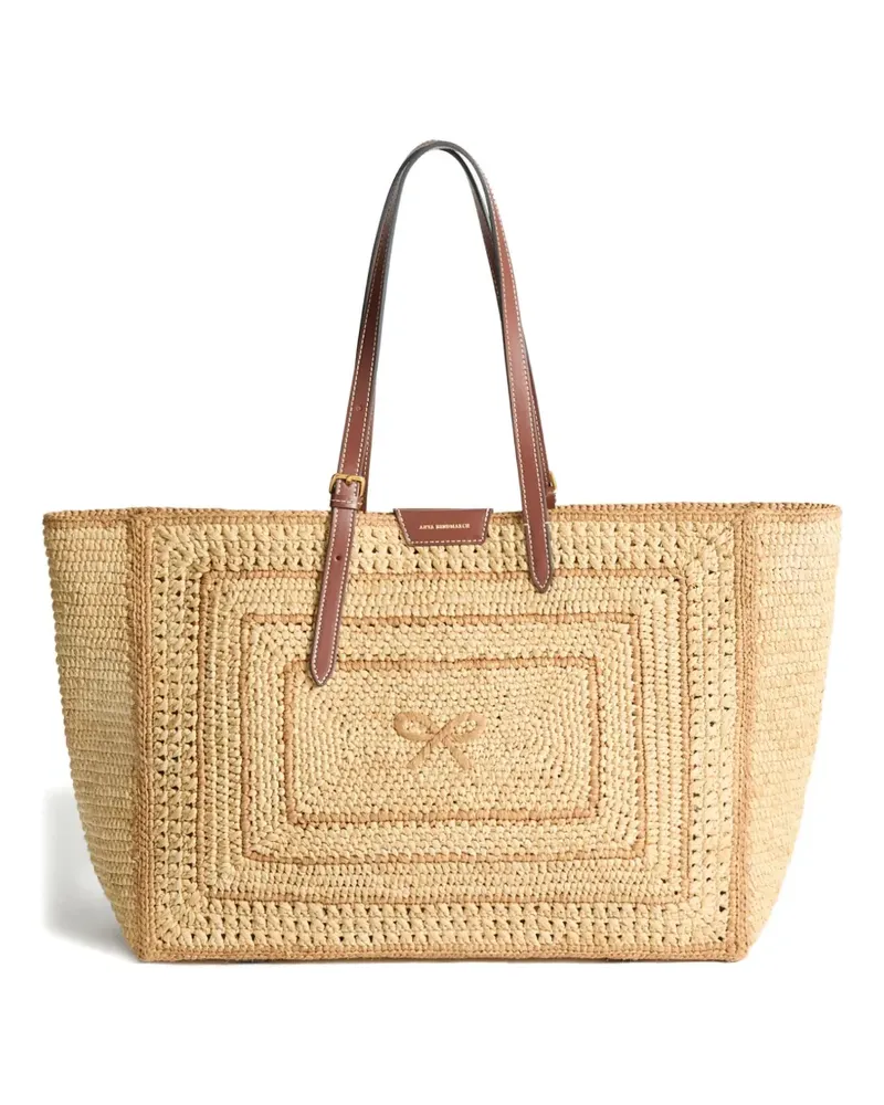 Anya Hindmarch large bow-detail raffia tote bag - Nude Nude