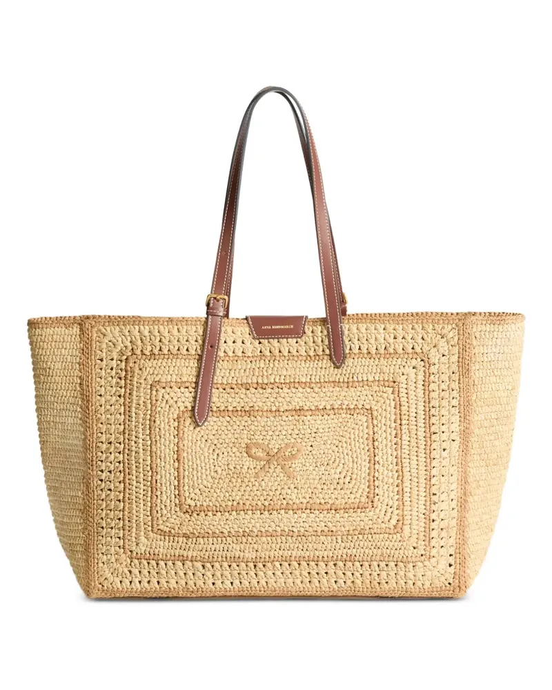 Anya Hindmarch Großer Tote Bag aus Raffiabast mit Schleifendetail - Nude Nude