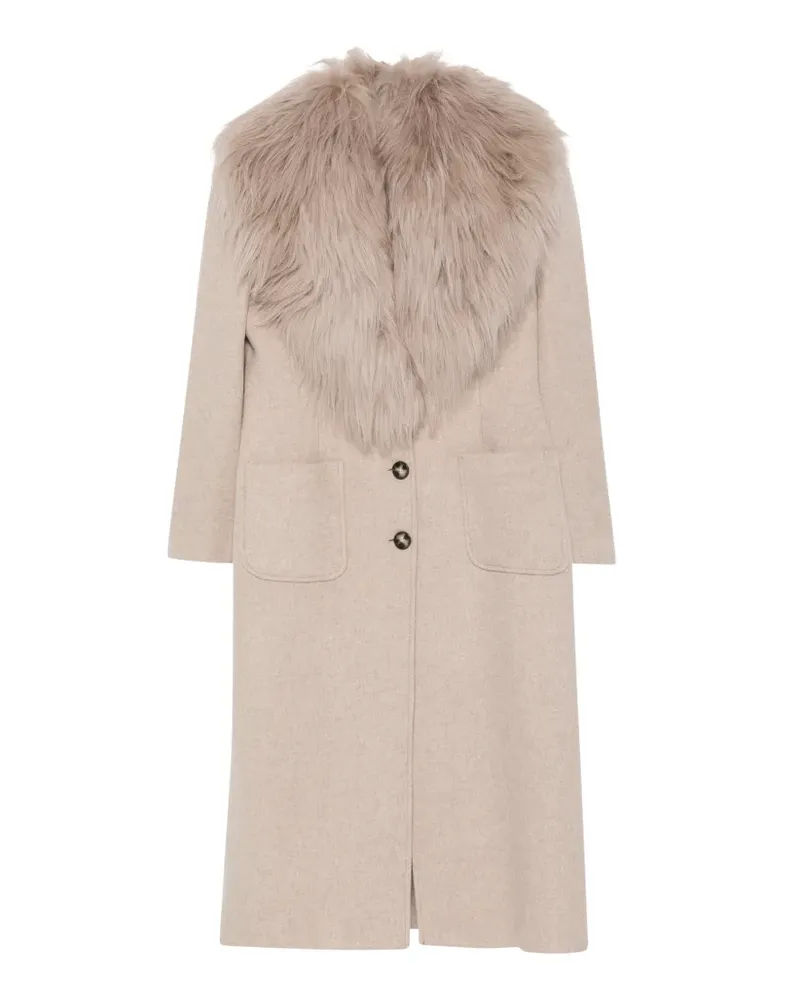 Blumarine fur-collar button-up coat - Nude Nude