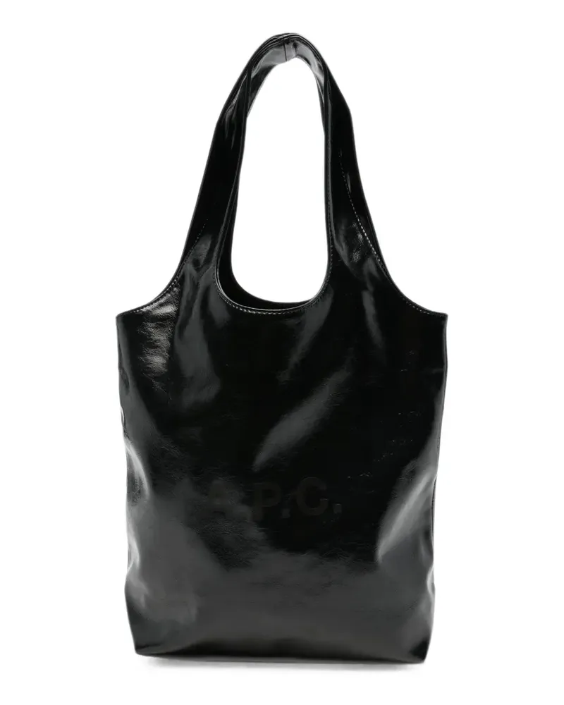 A.P.C. Shopper in Lackoptik mit Logo-Print - Schwarz Schwarz