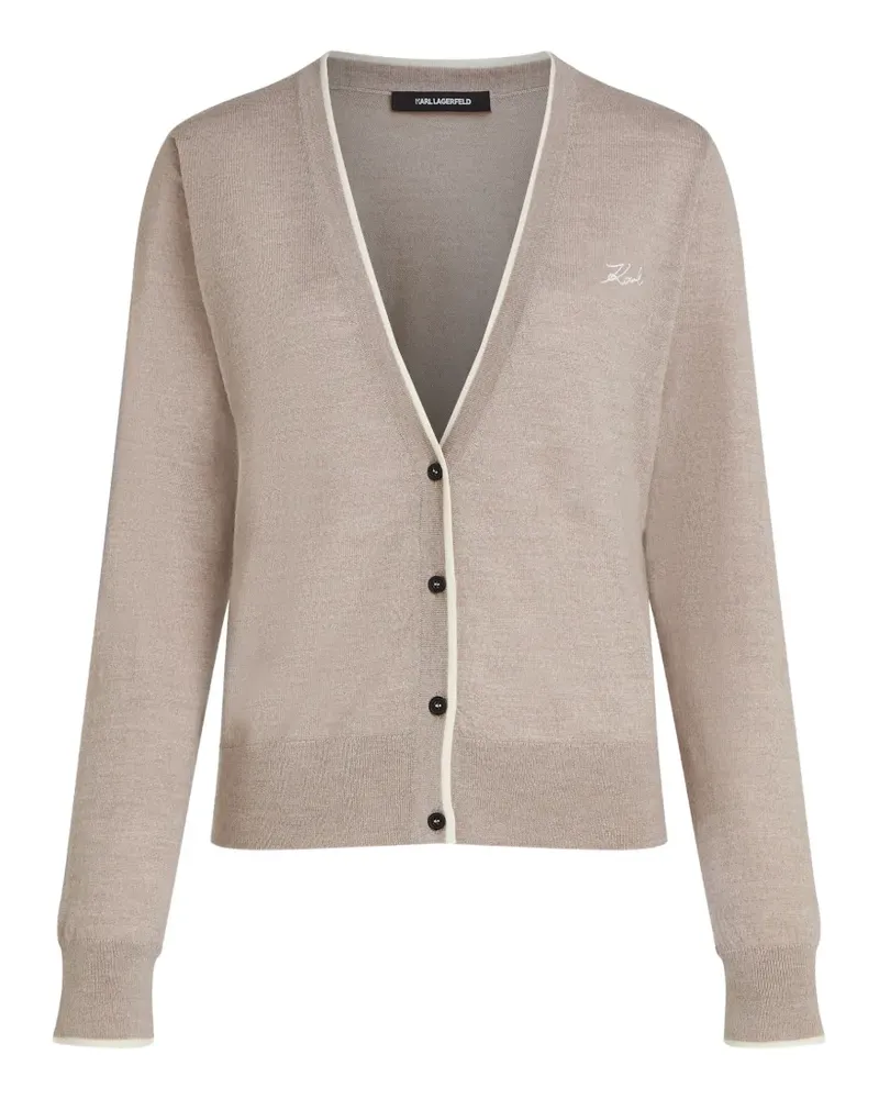 Karl Lagerfeld logo-embroidered merino-wool cardigan - Nude Nude