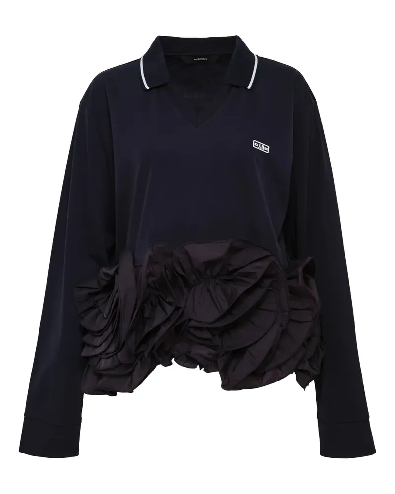 pushBUTTON V-neck ruffle-hem polo top - Blau Blau