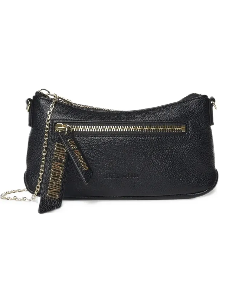 Moschino logo-plaque pebbled shoulder bag - Schwarz Schwarz