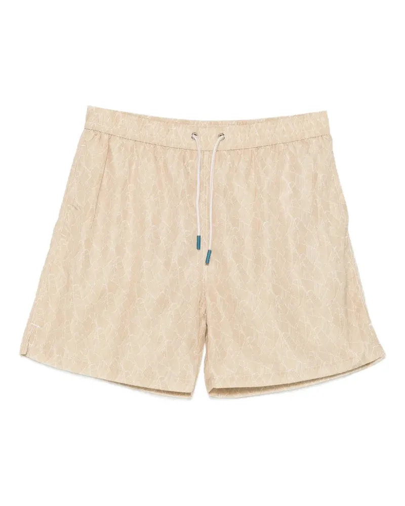 FeFè leaf-print drawstring swim shorts - Nude Nude