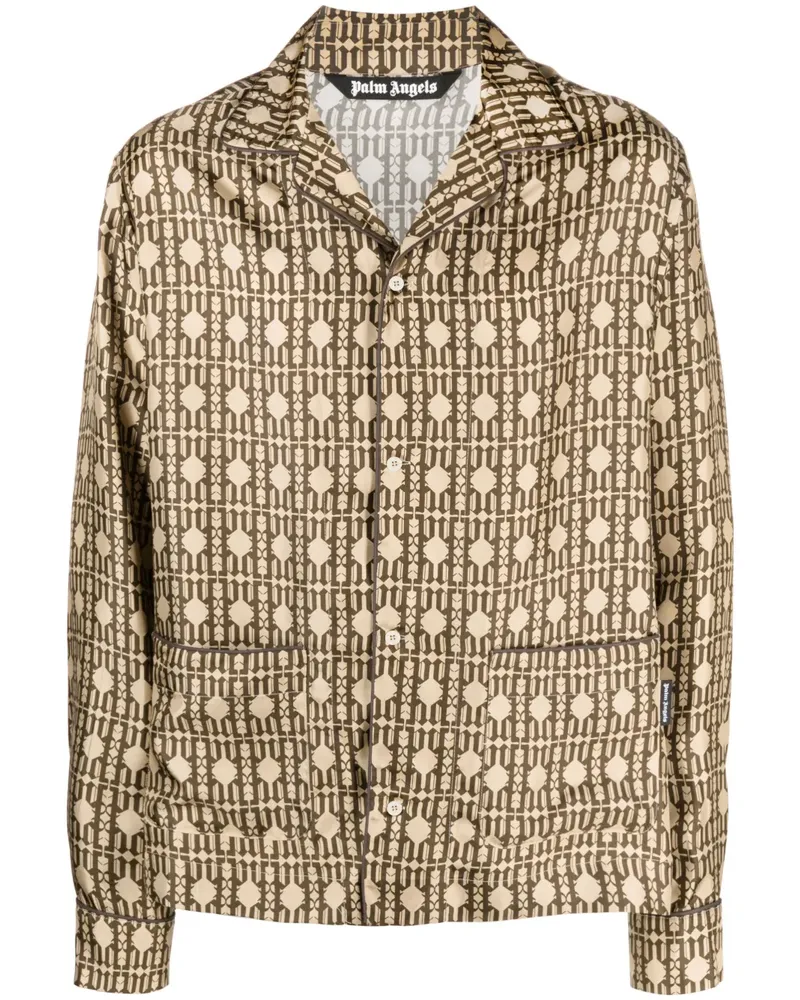 Palm Angels Seidenhemd mit Monogramm-Print - Braun Braun
