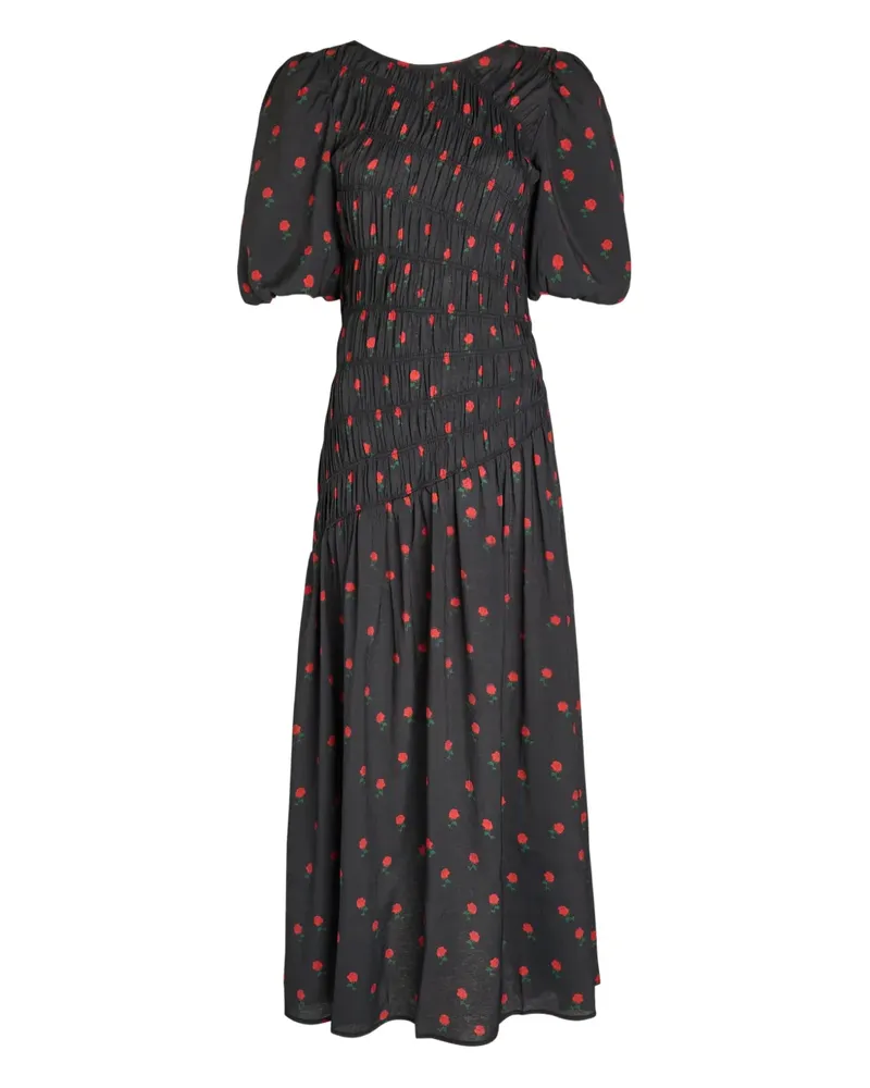Never Fully Dressed Nara rose-print midi dress - Schwarz Schwarz