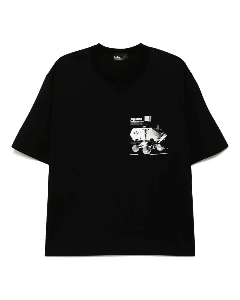 kolor T-Shirt mit grafischem Print - Schwarz Schwarz