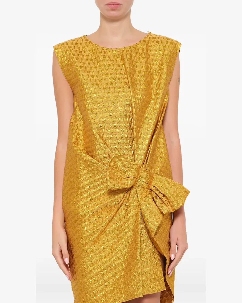 Lanvin bow-detail textured mini dress - Gold Gold
