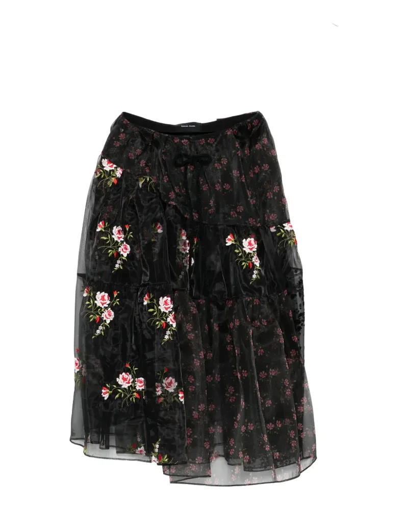 Simone Rocha Gestufter Midirock mit Blumenprint - Schwarz Schwarz