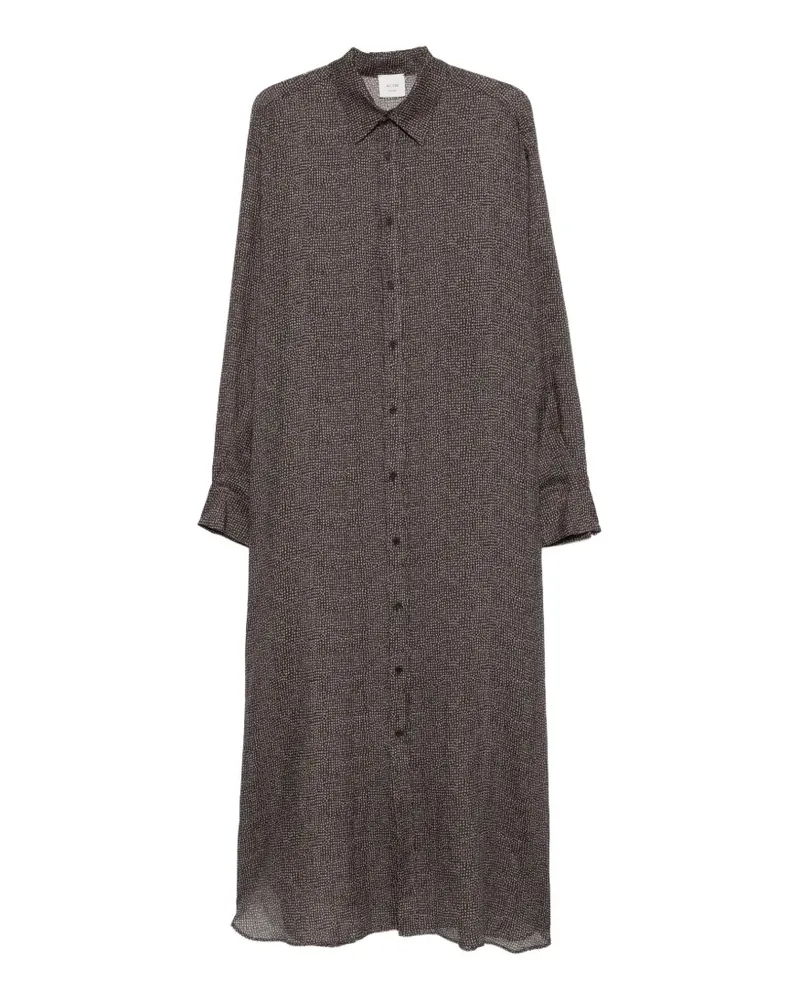 ALYSI Gemustertes Ramie-Midikleid - Schwarz Schwarz