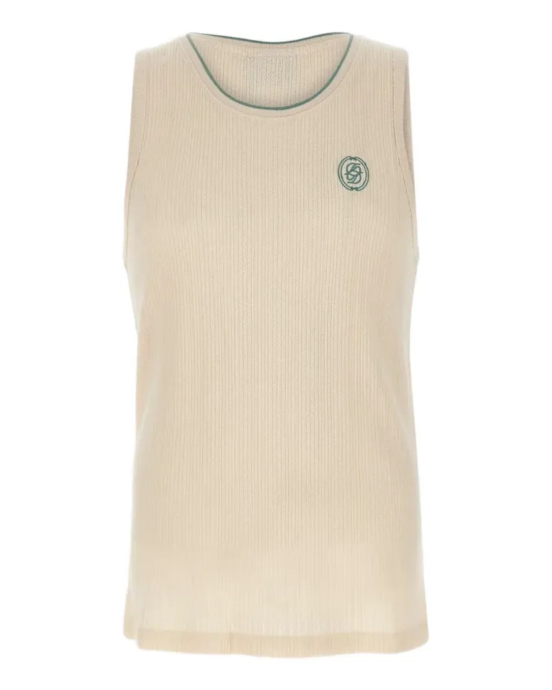Drôle de Monsieur ribbed embroidered top - Nude Nude