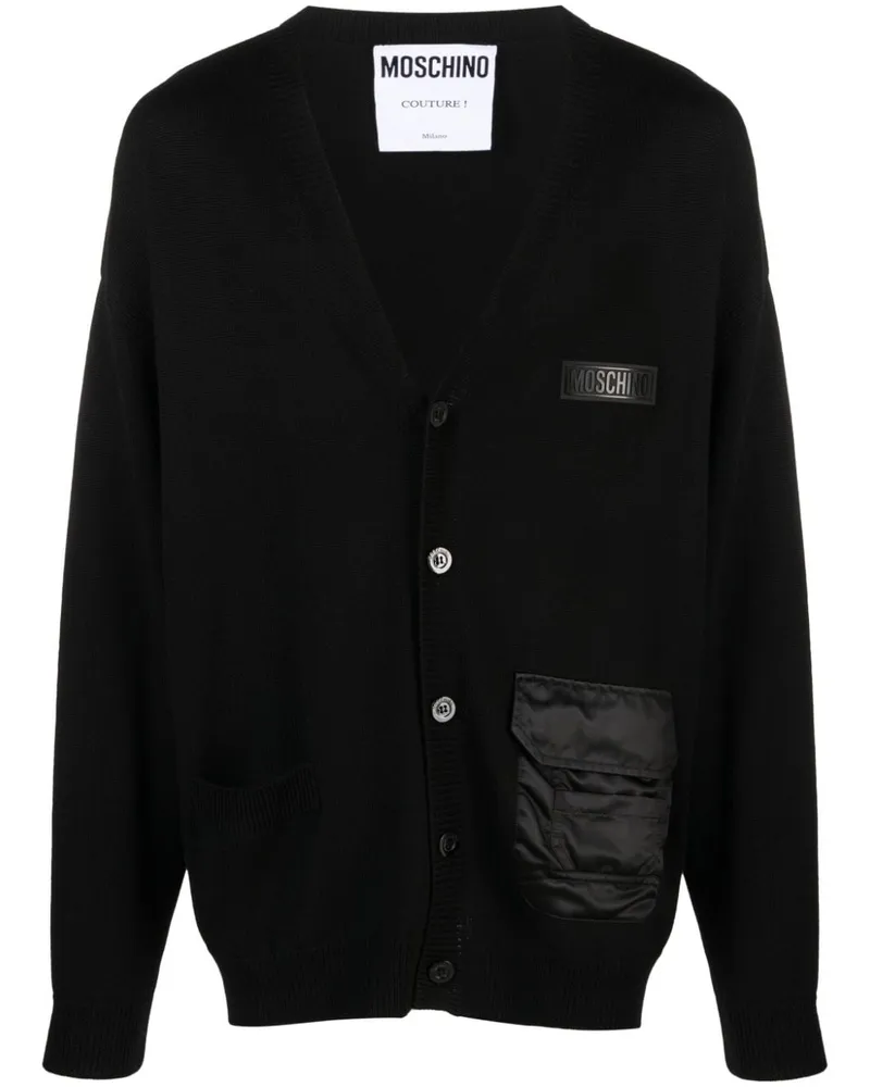 Moschino Gerippter Cardigan mit Logo-Prägung - Schwarz Schwarz