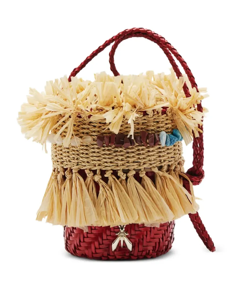 Patrizia Pepe Extra-Vacanza raffia-fringe bucket bag - Nude Nude