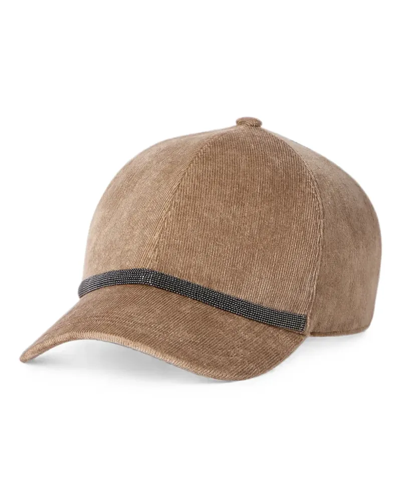 Brunello Cucinelli fluid corduroy baseball cap with shiny band - Nude Nude