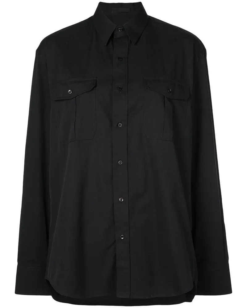 WARDROBE.NYC Klassisches Popeline-Hemd - Schwarz Schwarz
