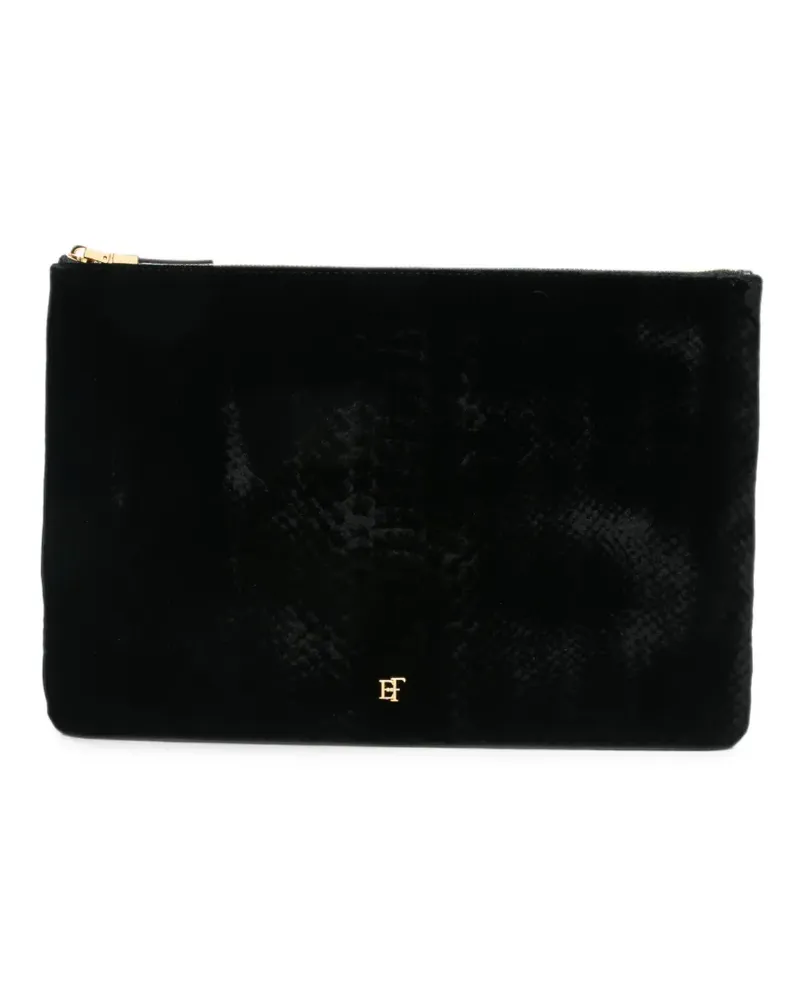 Elisabetta Franchi velvet-effect logo-plaque clutch bag - Schwarz Schwarz
