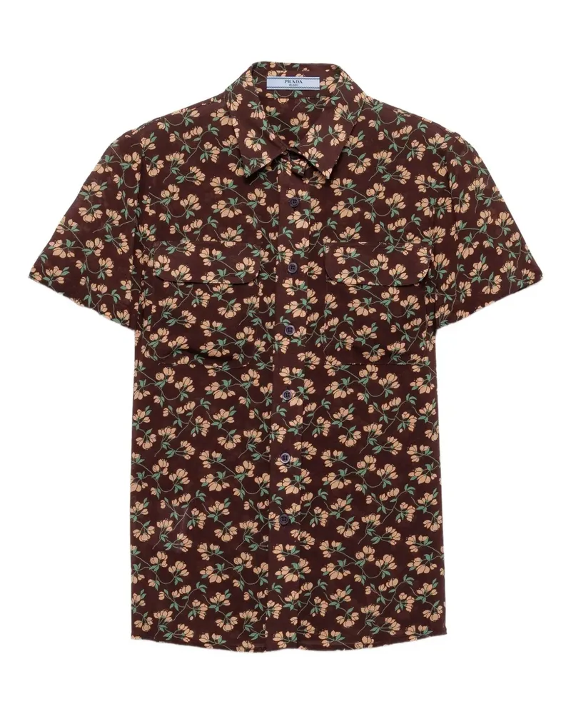 Prada Hemd mit aufgesetzter Tasche mit Blumenmuster - Braun Braun