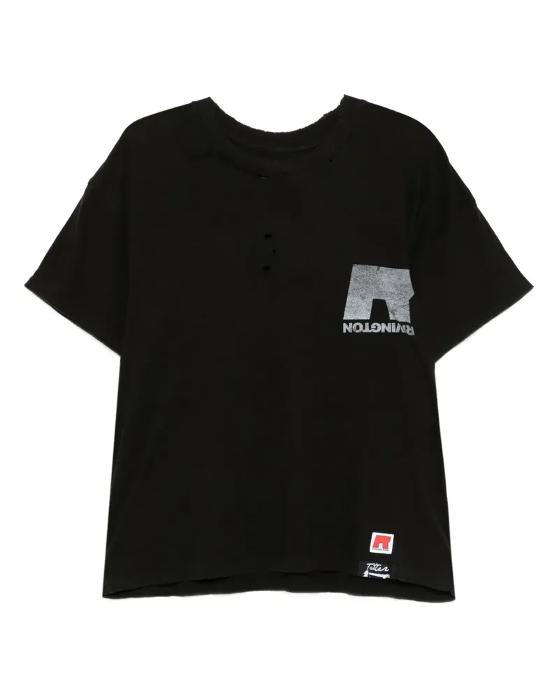 RRR123 T-Shirt im Distressed-Look mit Logo-Print - Schwarz Schwarz