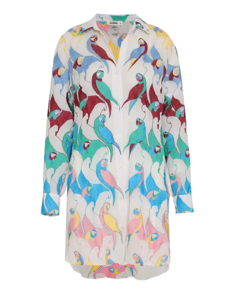 Amir Slama Strandkleid mit Papagei-Print - Weiß Weiß
