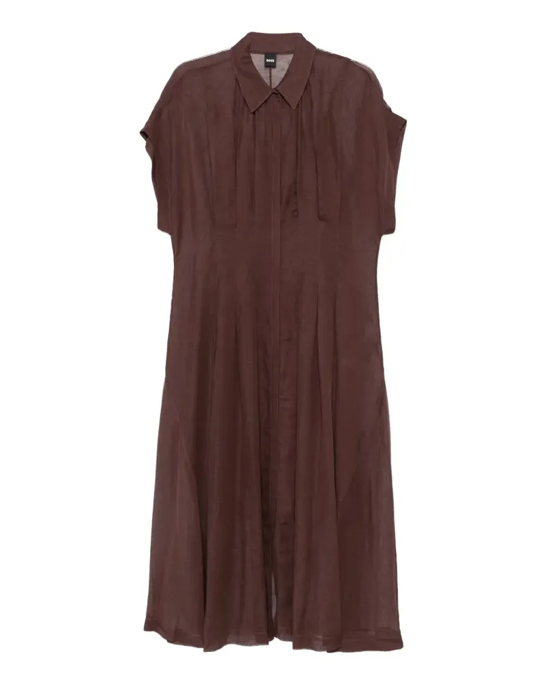 HUGO BOSS short-sleeve pleated midi dress - Braun Braun