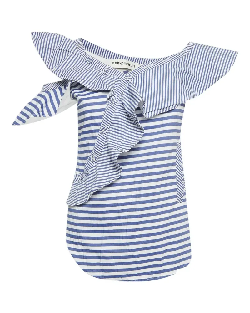Self-Portrait asymmetric striped top - Weiß Weiß