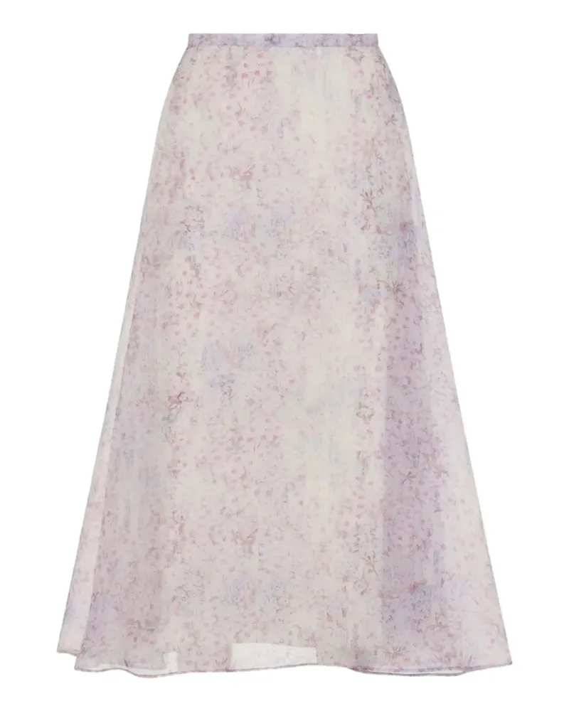 Alberta Ferretti floral-print organza skirt - Nude Nude