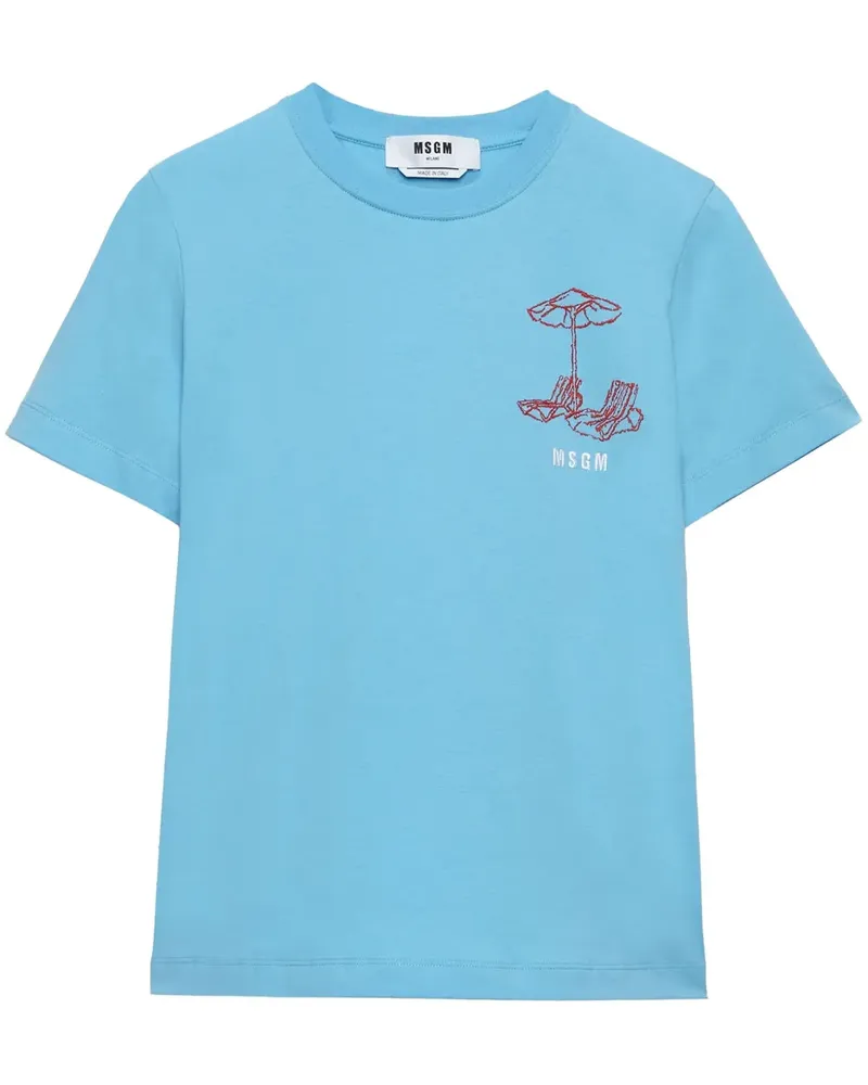 MSGM Besticktes T-Shirt - Blau Blau