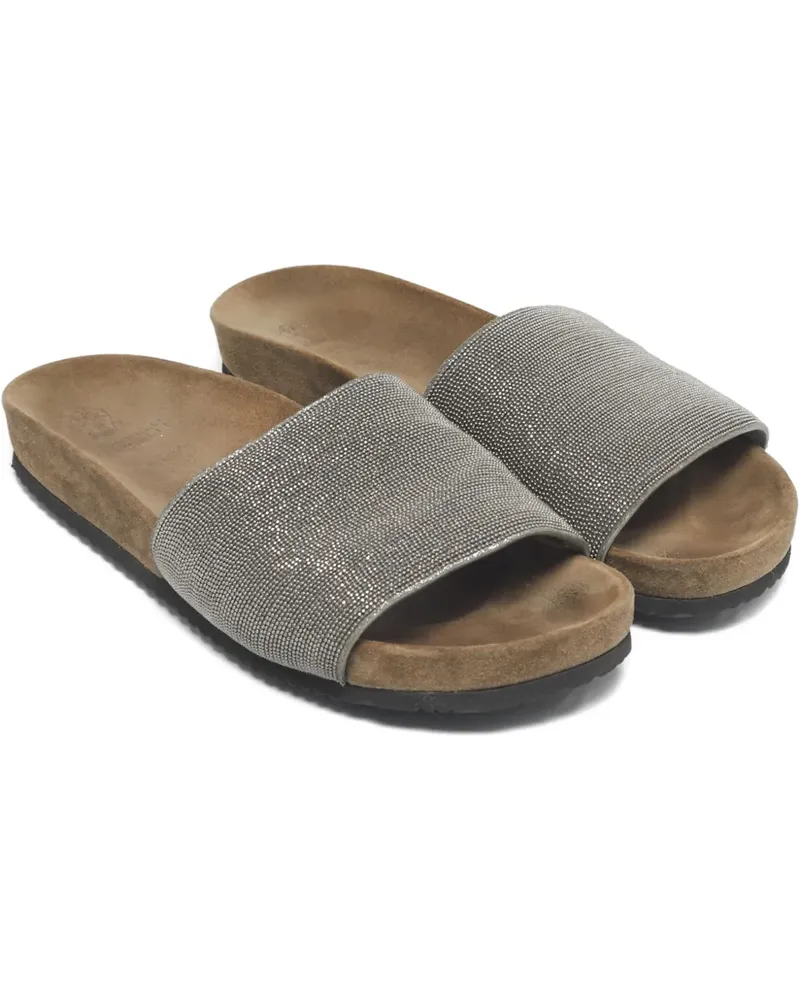 Brunello Cucinelli Monili beaded flat slides - Grau Grau