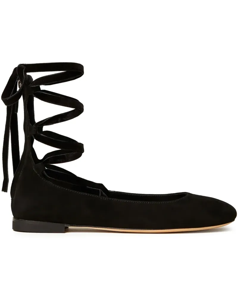 Twin-Set Ballerinas aus Wildleder mit Schnürung - Schwarz Schwarz
