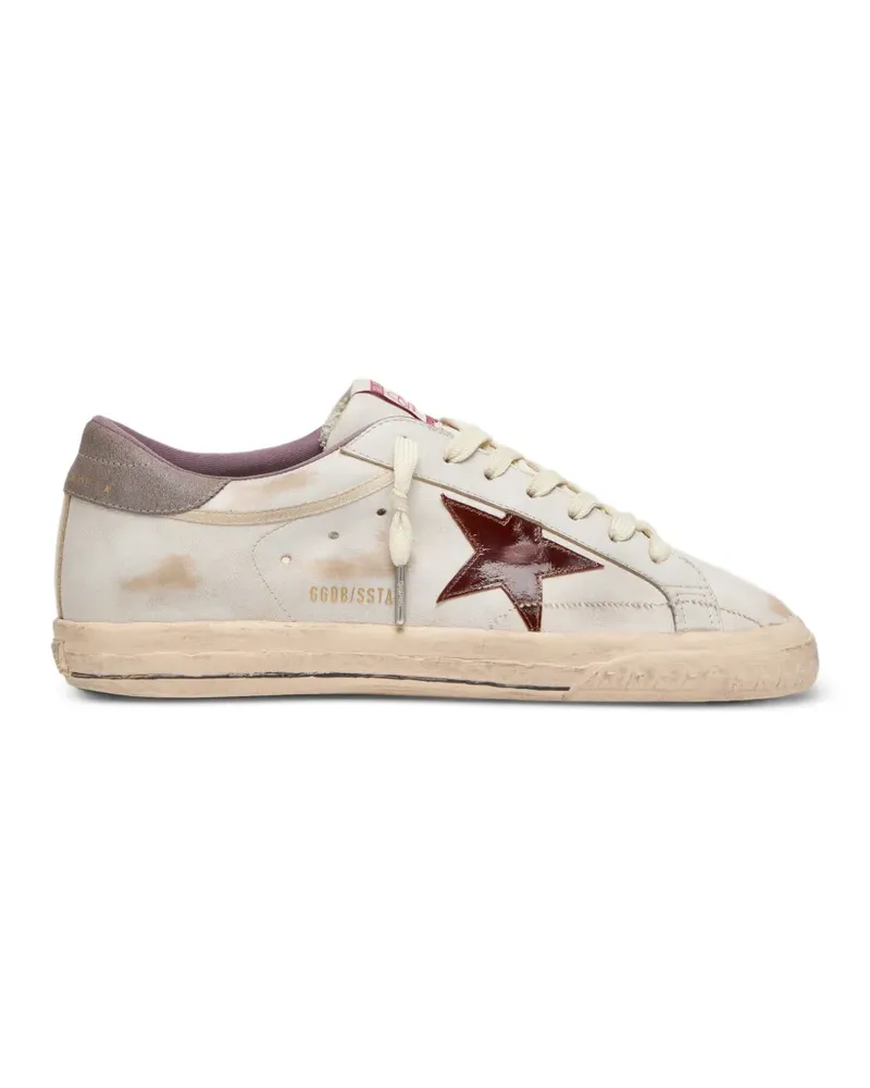 Golden Goose Super-Star in white leather with burgundy laminated leather star sneakers - Weiß Weiß