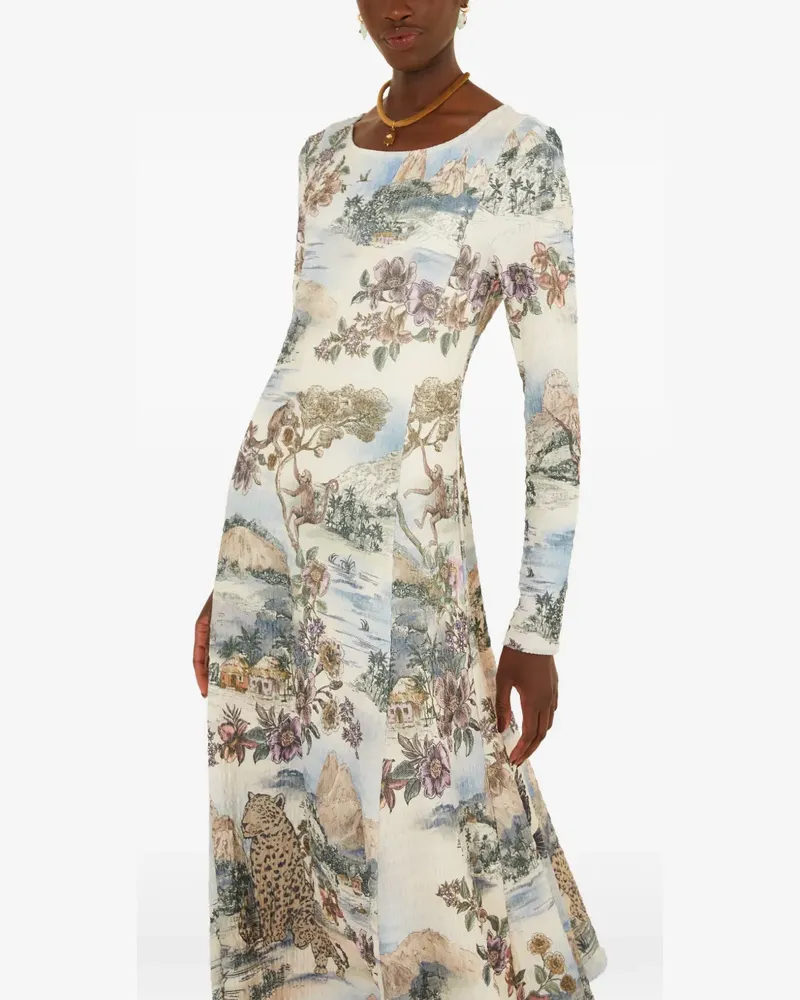 FARM Rio landscape-print long-sleeve midi dress - Weiß Weiß