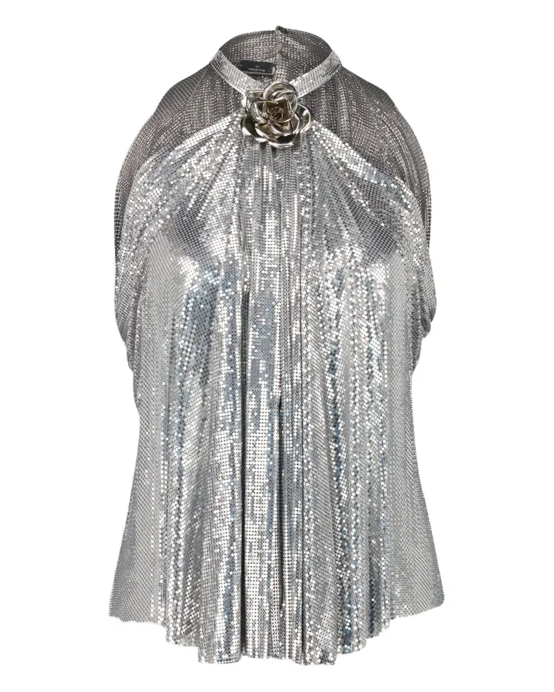 Paco Rabanne Oberteil mit Blumendetail - Silber Silber