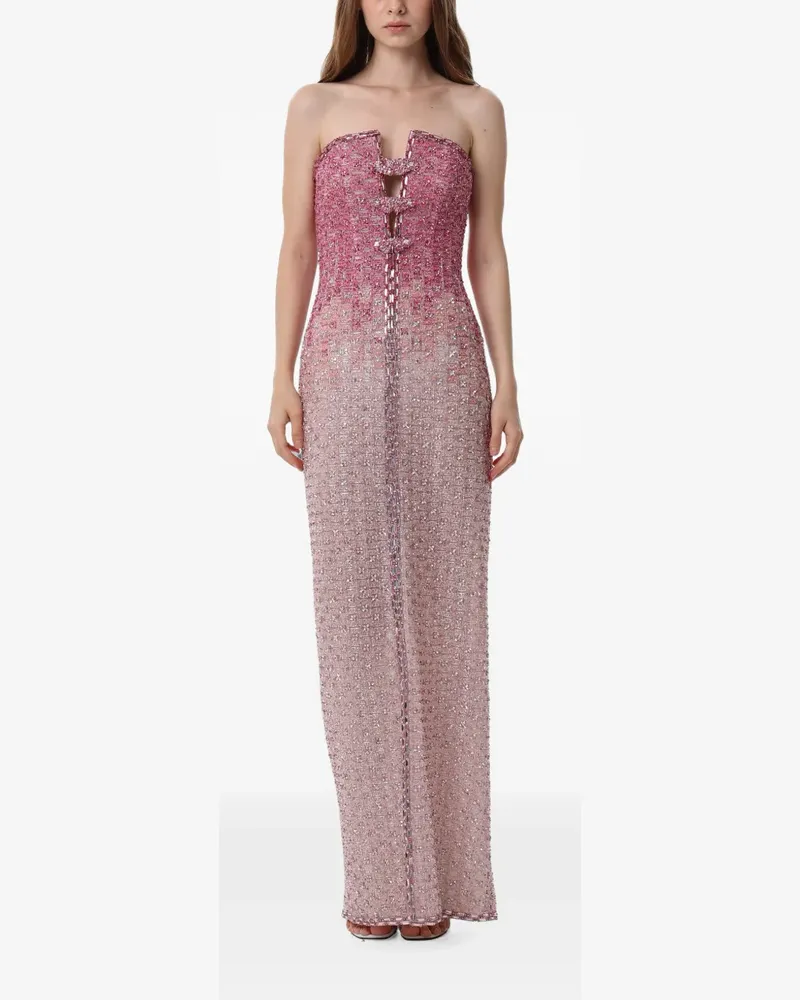 Dina Melwani crystal-lattice strapless maxi dress - Rosa Rosa