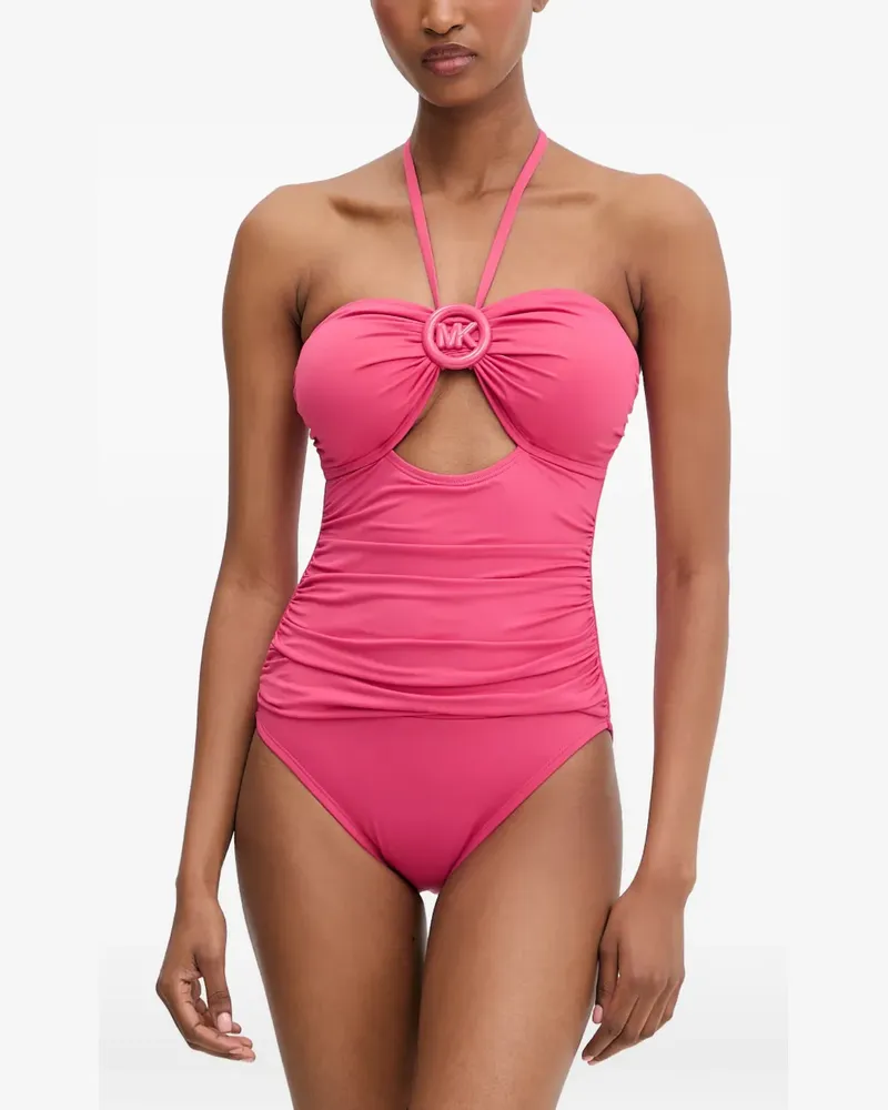 Michael Kors logo-plaque cutout swimsuit - Rosa Rosa