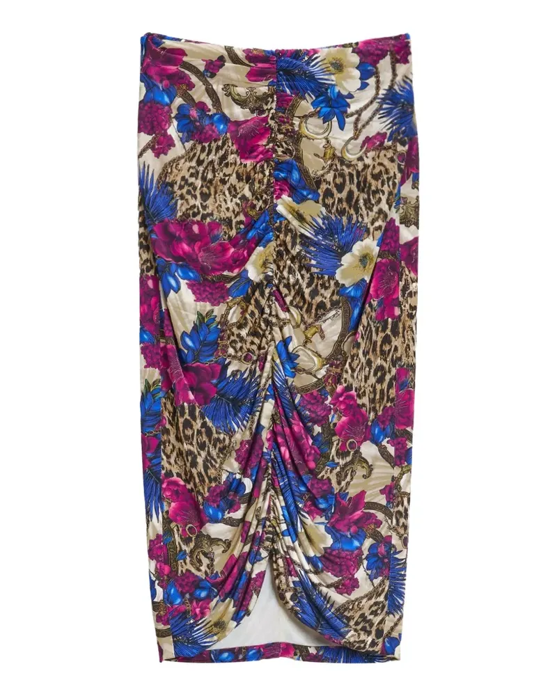Just Cavalli Drapierter floraler Midirock mit Leopardenprint - Nude Nude