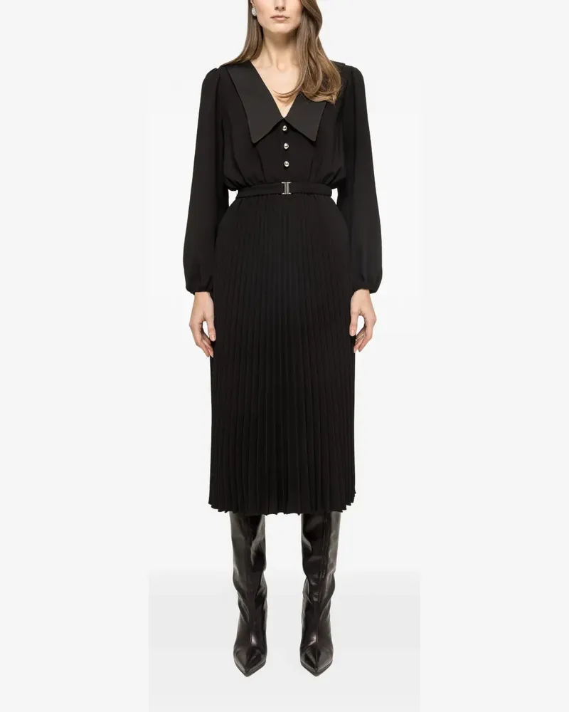 NISSA pleated belted midi dress - Schwarz Schwarz