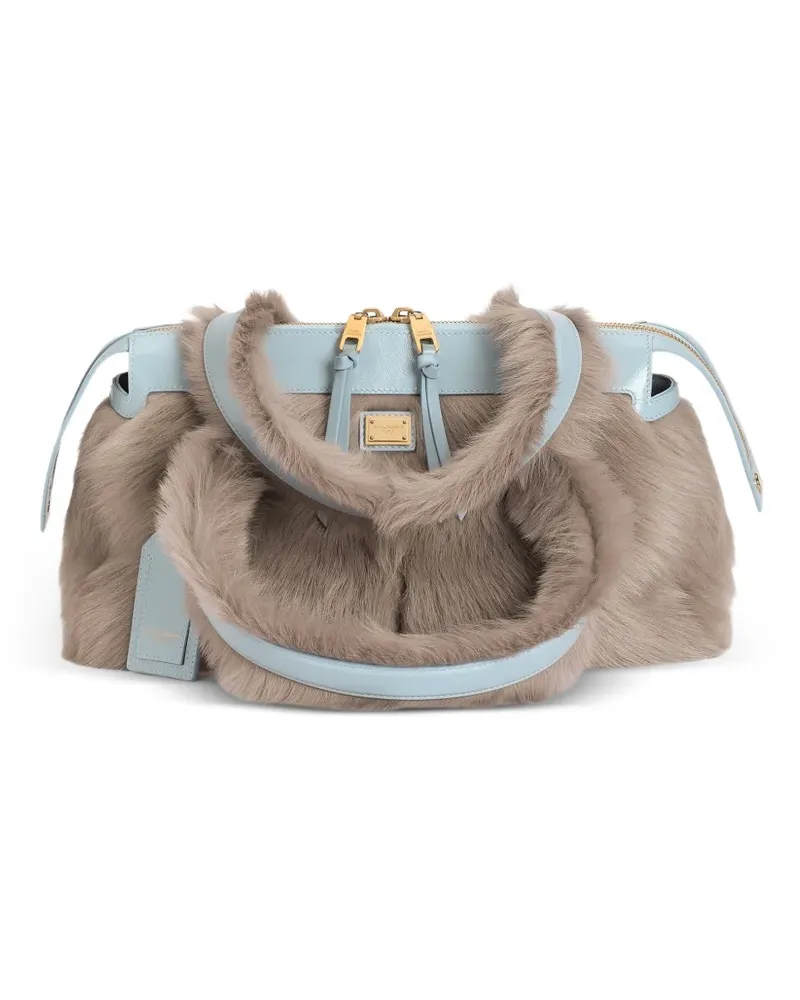 Dolce & Gabbana Vittoria Schultertasche aus Shearling und Kalbsleder - Grau Grau