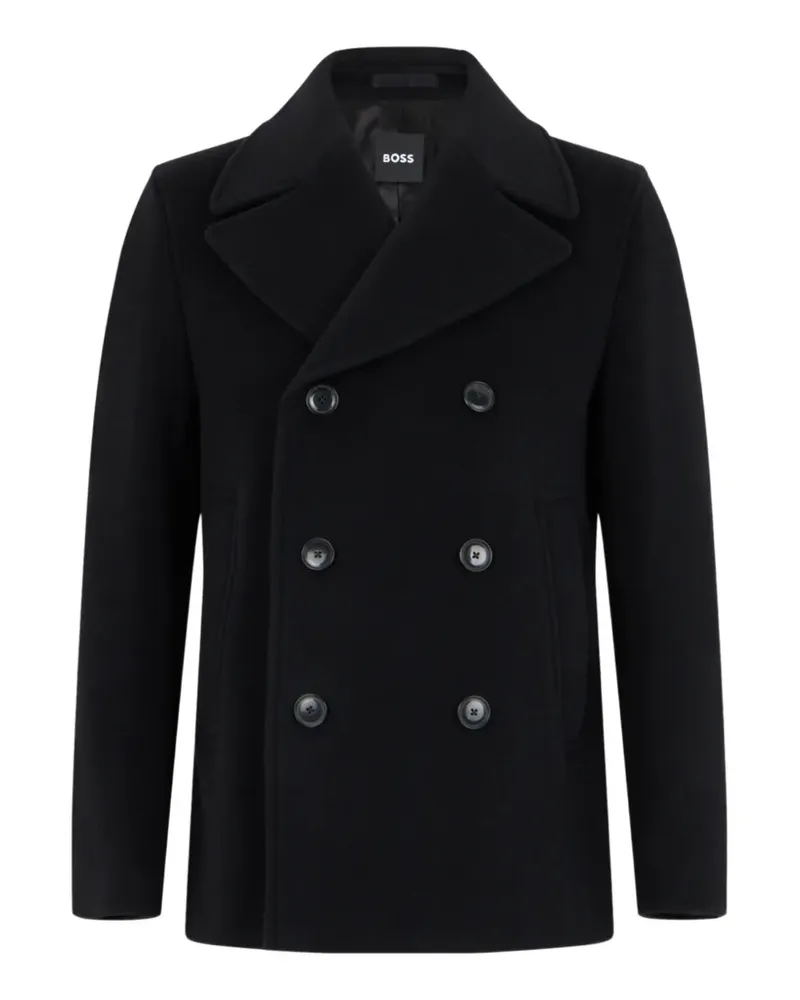 HUGO BOSS Doppelreihiger Slim-Fit-Mantel aus Wollgemisch - Schwarz Schwarz
