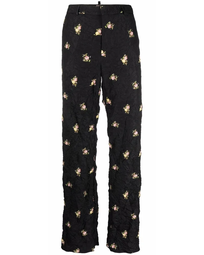 Dsquared2 Florale Hose mit Knitteroptik - Schwarz Schwarz