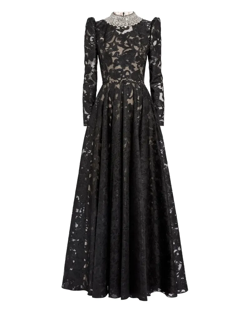 Jenny Packham Verziertes Maxikleid mit Puffärmeln - Schwarz Schwarz