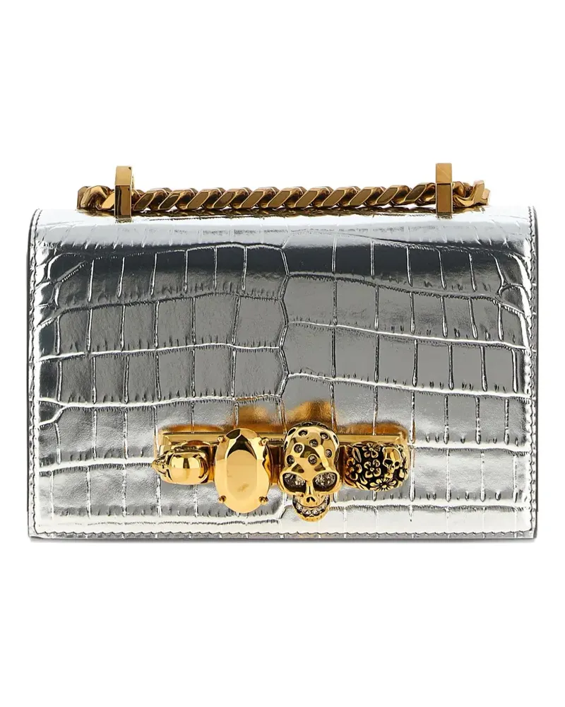 Alexander McQueen Mini Umhängetasche mit Kroko-Effekt - Silber Silber