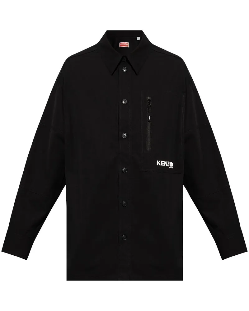 Kenzo Hemdjacke mit Logo-Print - Schwarz Schwarz