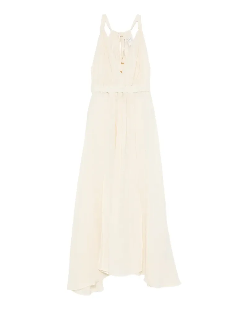 120% Lino halterneck gathered maxi dress - Nude Nude